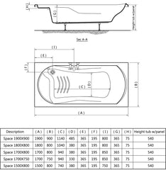GA001-بانيو سبيس 70×120  أبيض ايديال ستاندرد