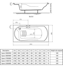 GA470 -بانيو سبيس أبيض 80×180  ايديال ستاندرد