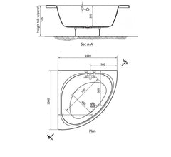 GA962-بانيو ميني كورنر 120×120 أبيض ايديال ستاندرد