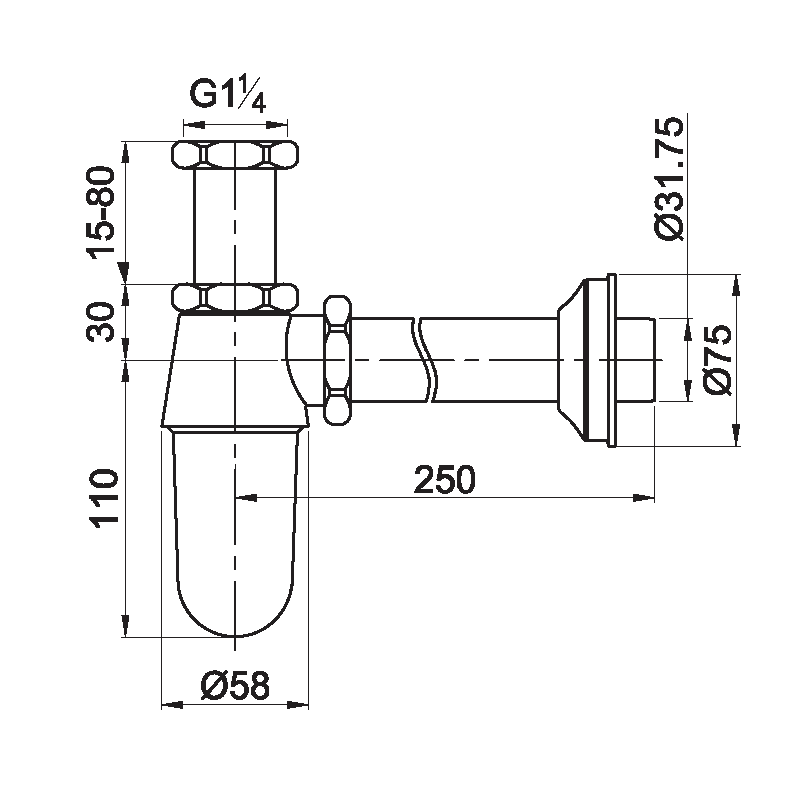 سيفون حوض مقاس 1.25 بوصة بدون طابق كروم ديورافيت