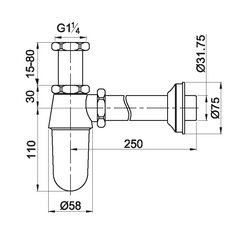 سيفون حوض مقاس 1.25 بوصة بدون طابق كروم ديورافيت