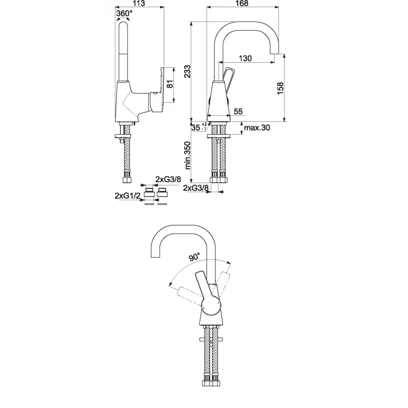 خلاط حوض أيديال ستريم بقنطرة عالية متحركة كروم أيديال ستاندرد