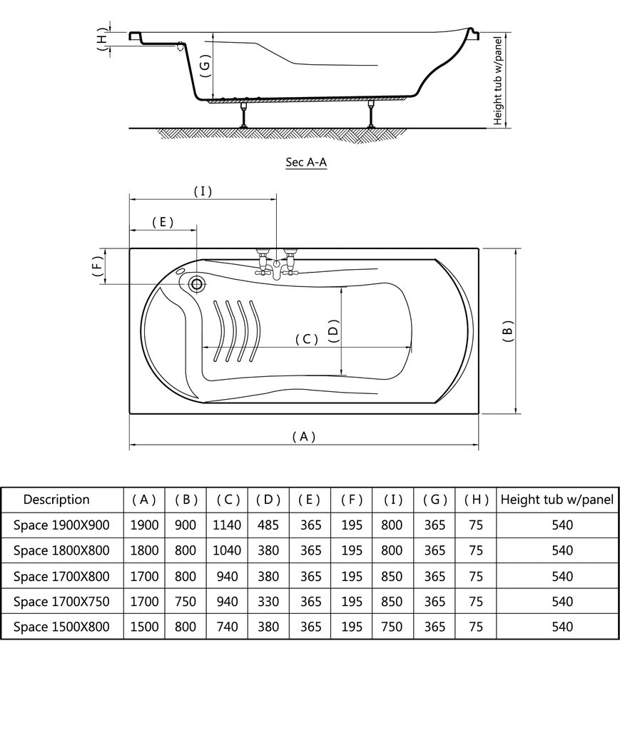 GA470 -بانيو سبيس أبيض 80×180  ايديال ستاندرد