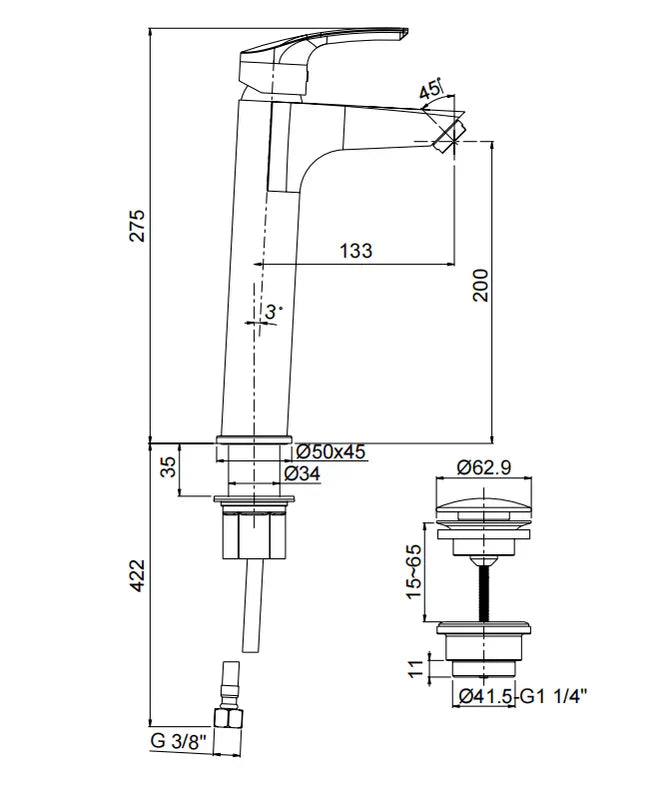 خلاط شجره لحوض الحمام عالي كروم ديورافيت