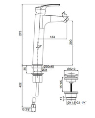 خلاط شجره لحوض الحمام عالي كروم ديورافيت