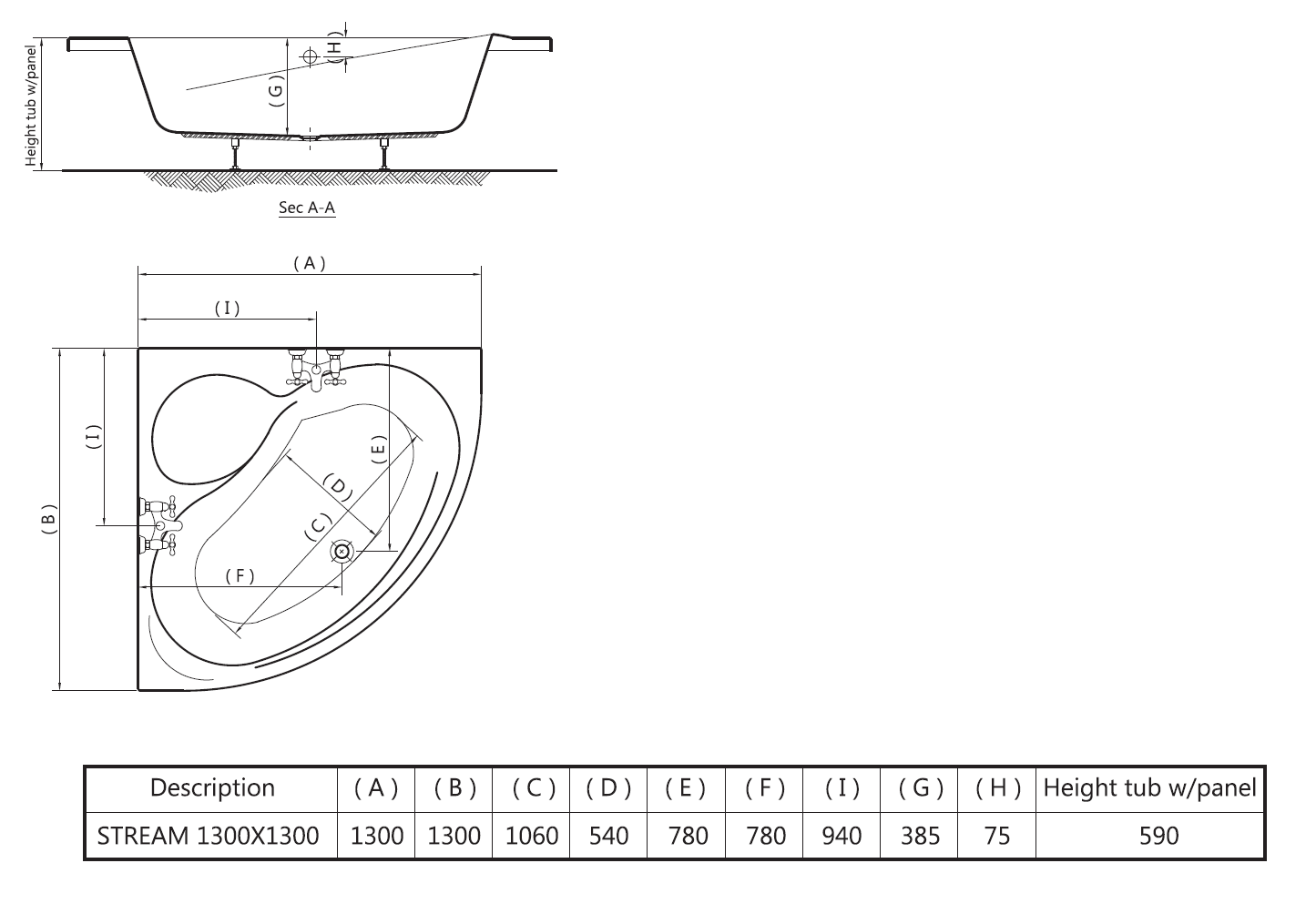 GA728 -بانيو ستريم  130×130 أبيض ايديال ستاندرد