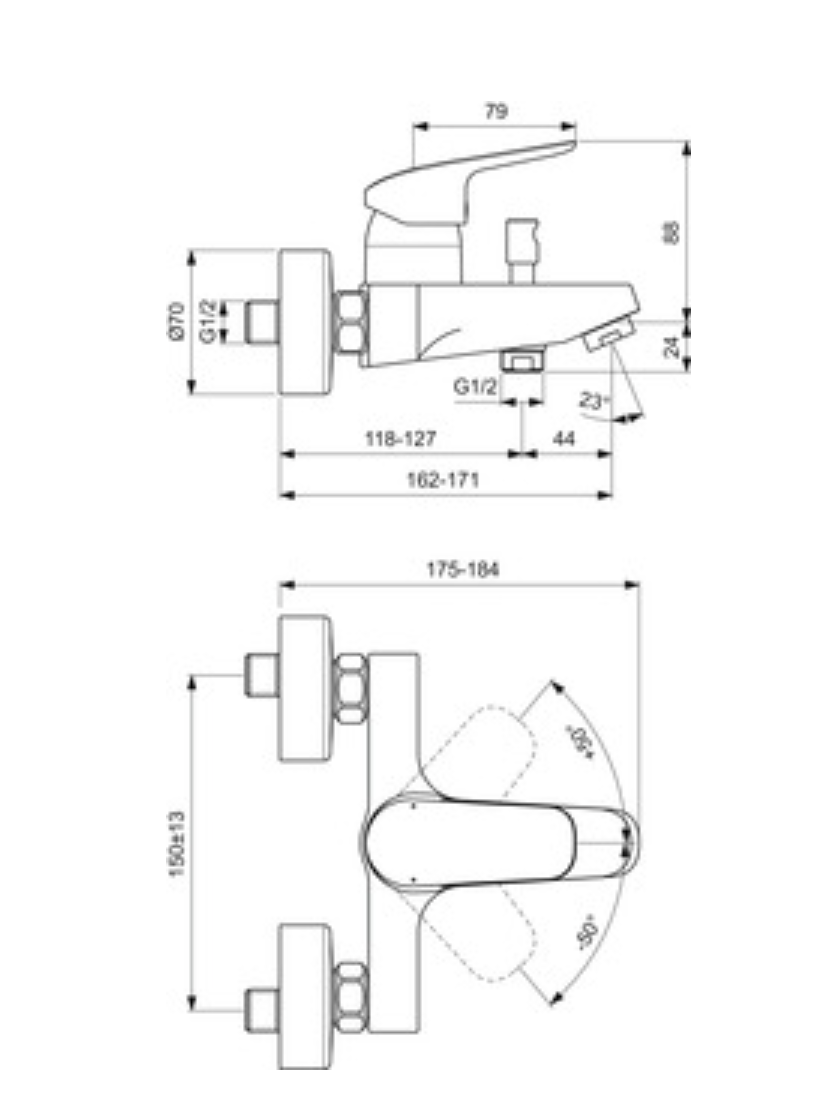 خلاط بانيو بالمقابض كينورا بلاس كروم ايديال ستاندرد