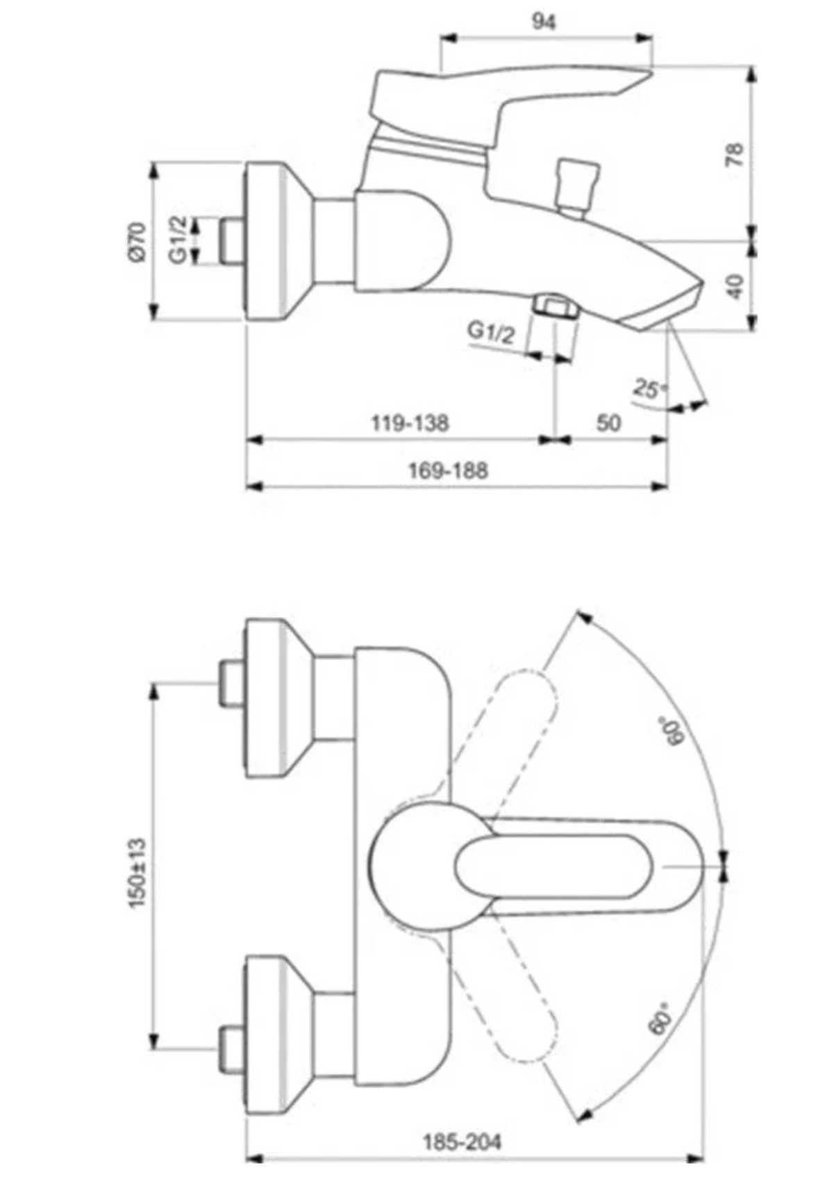 خلاط بانيو يوروستورم بالمحول كروم ايديال ستاندرد