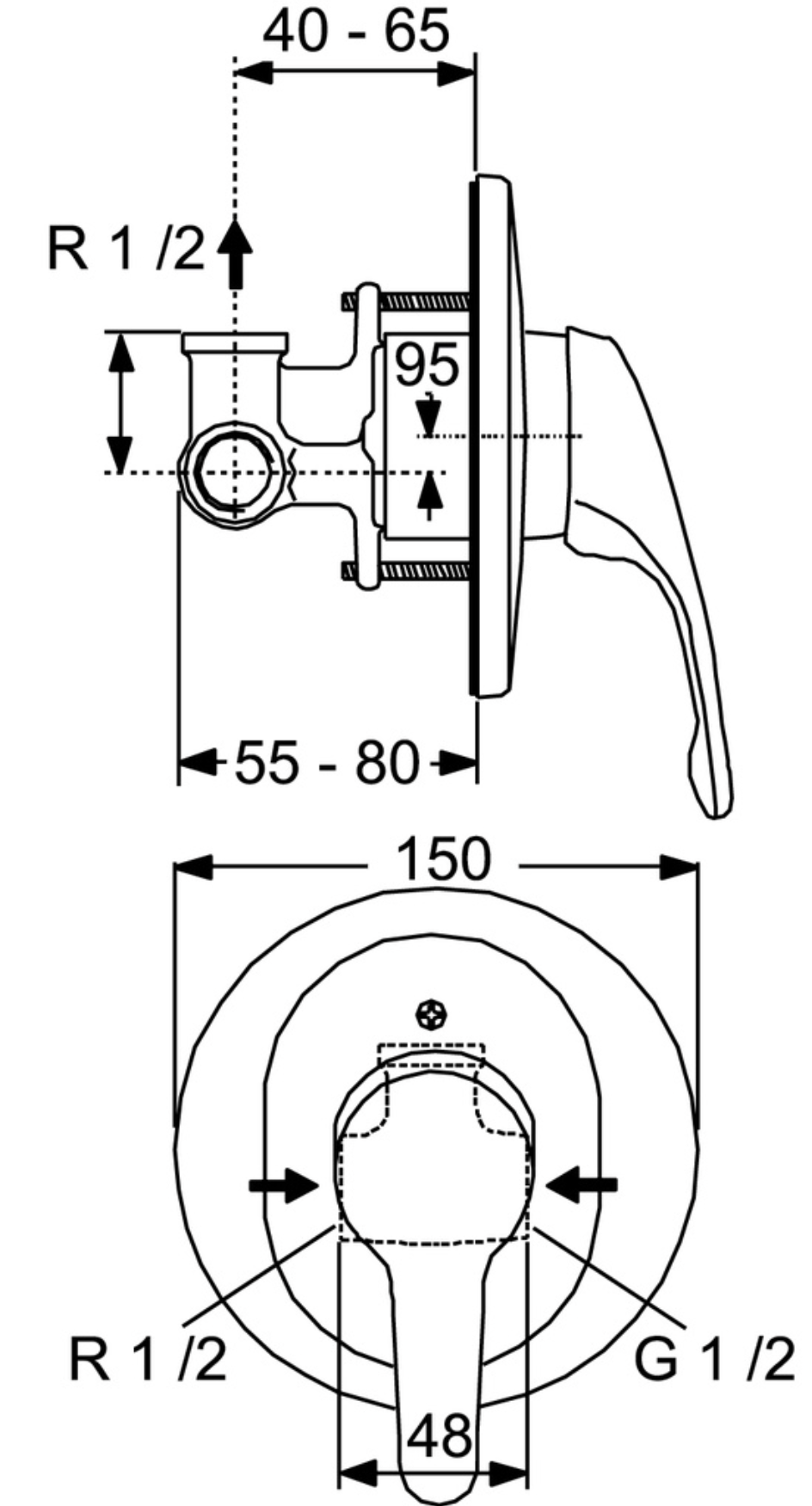 خلاط بانيو و دش سيرافيت بالفيداج كروم ايديال ستاندرد