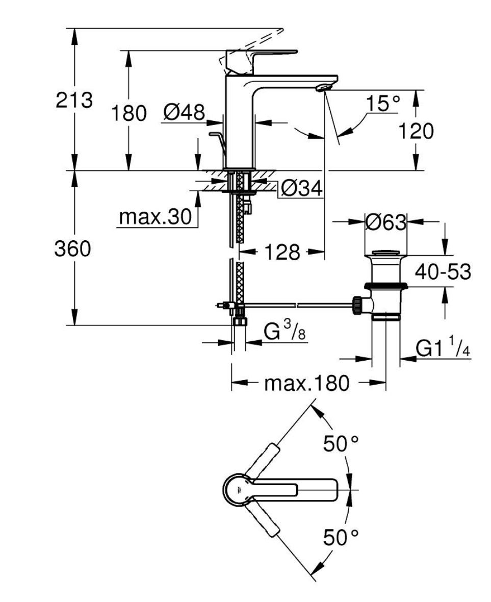 كروم جروهي S خلاط حوض بمقبض فردي بقياس 1/2 بوصة مقاس