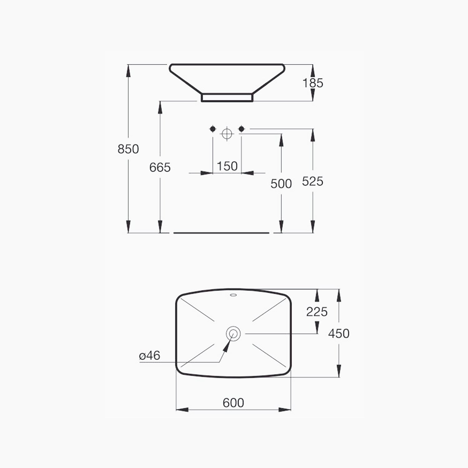 حوض اندبندنت مستطيل 45×60 سم أبيض ايديال ستاندرد - G416001